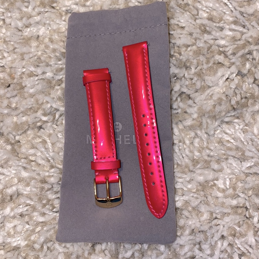 Hot pink leather Michele watch strap